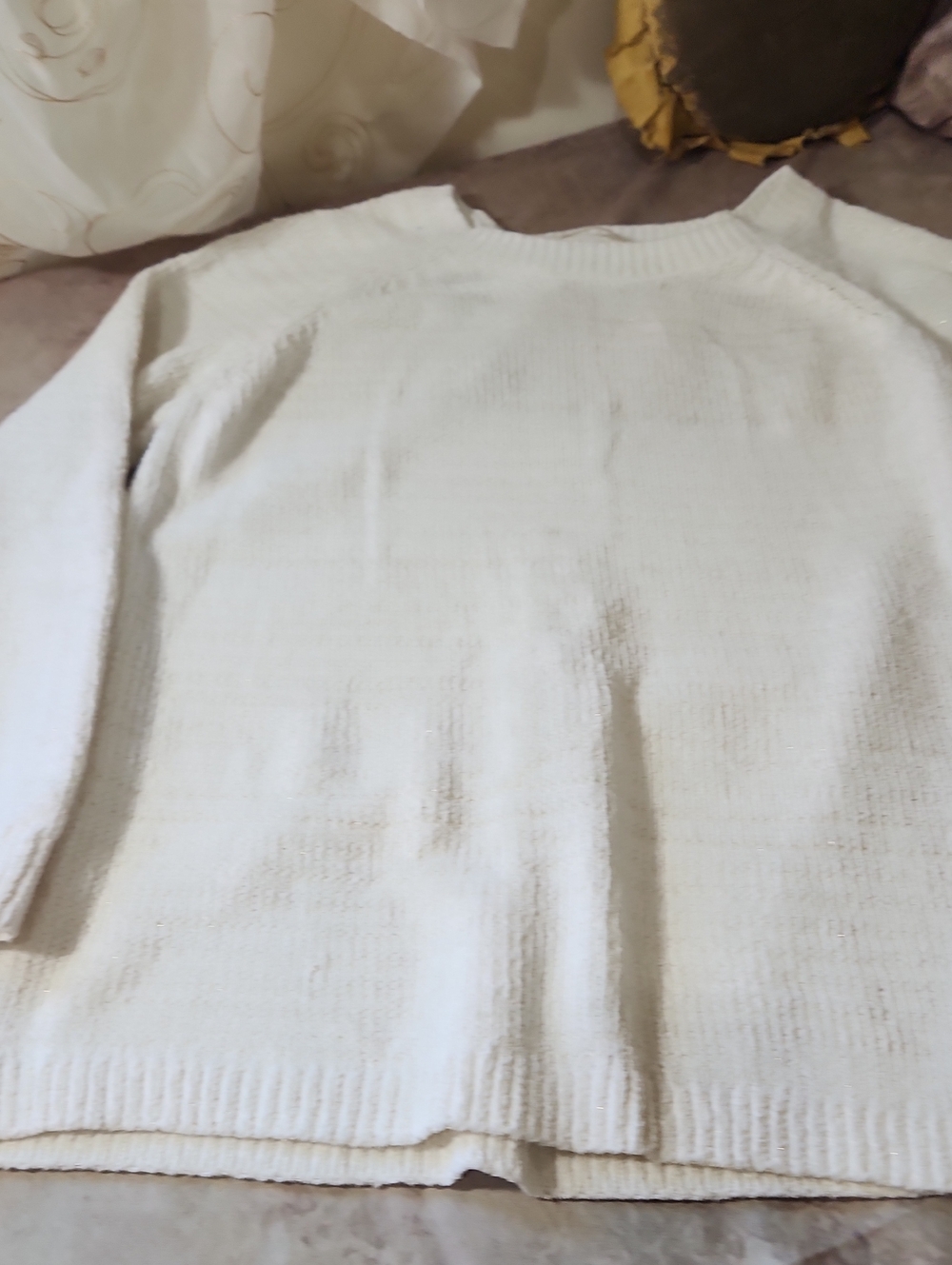 Faded Glory Cream Metallic Thread Crewneck Sweater